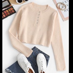 ZAFUL Snap Button Textured Short Sweater - OS